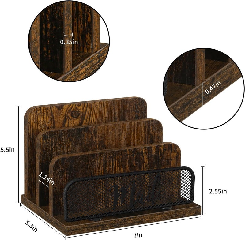 YINMIT Mail Organizer Countertop, Mail Holder with 3-Slot, Desktop Mail Sorter, Mail Organizer for Desk, Letter Sorter File Holder, Office Desk Organizers and Accessories - Image 3